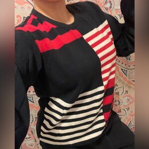 Vintage Large Navy Blue and Red Striped Sweater